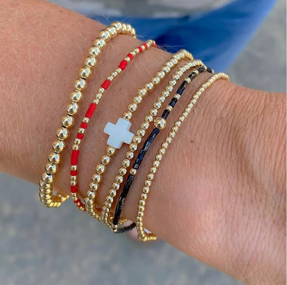 Newton Gold Beaded Multi-Strand Bracelets with Red and Black Accents